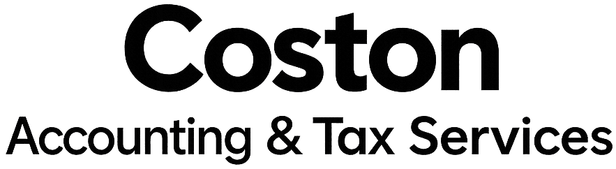 Logo with the words "Coston Accounting & Tax Services" in bold black text on a light background.